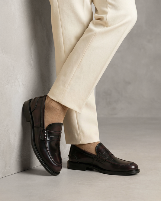 Mocassino in Vitello Abrasivato con Suola in Cuoio