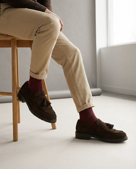 Mocassino in Vitello Scamosciato con Nappine