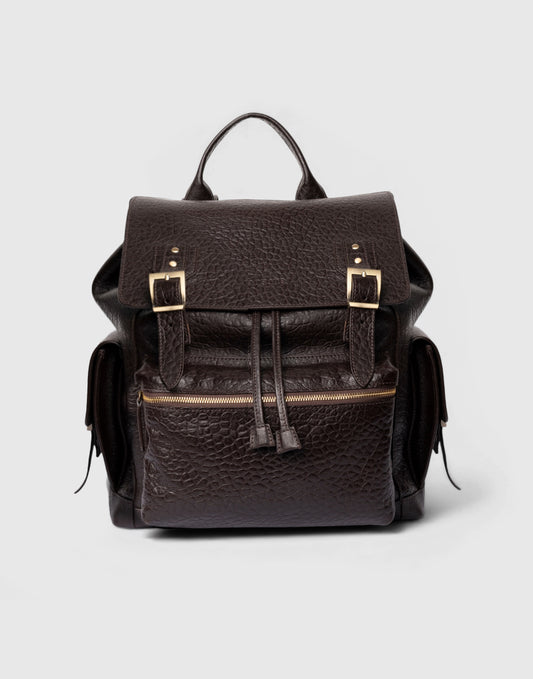 Zaino in pelle martellata marrone