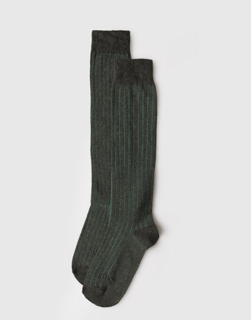 Calze Uomo Lunghe a Costina Bicolore in Cotone e Cashmere