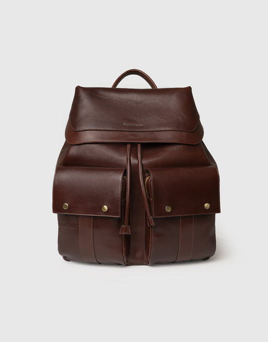 Zaino in Pelle Pieno Fiore con Tasche Frontali