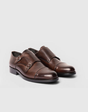 Scarpa double monk strap in pelle marrone