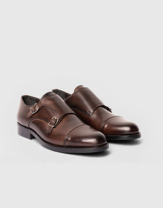 Scarpa double monk strap in pelle marrone