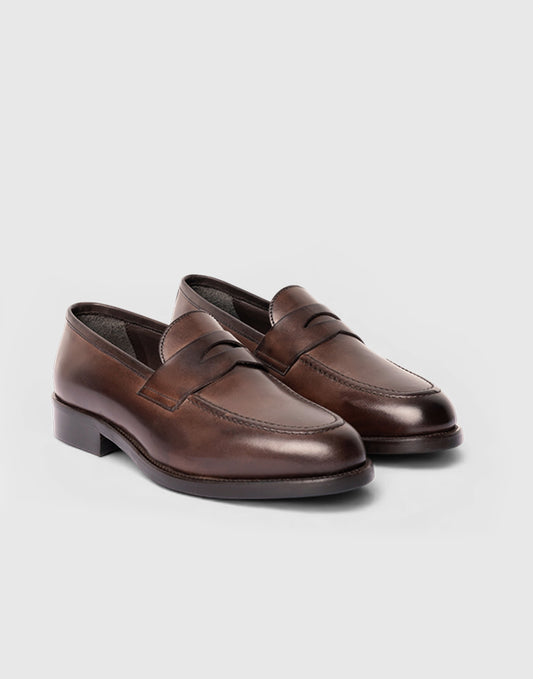 Mocassino penny loafer in pelle marrone