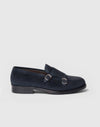 Mocassino double monk in suede blu