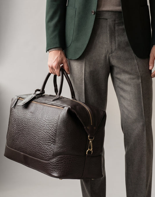 Borsa da viaggio in pelle martellata a mano marrone