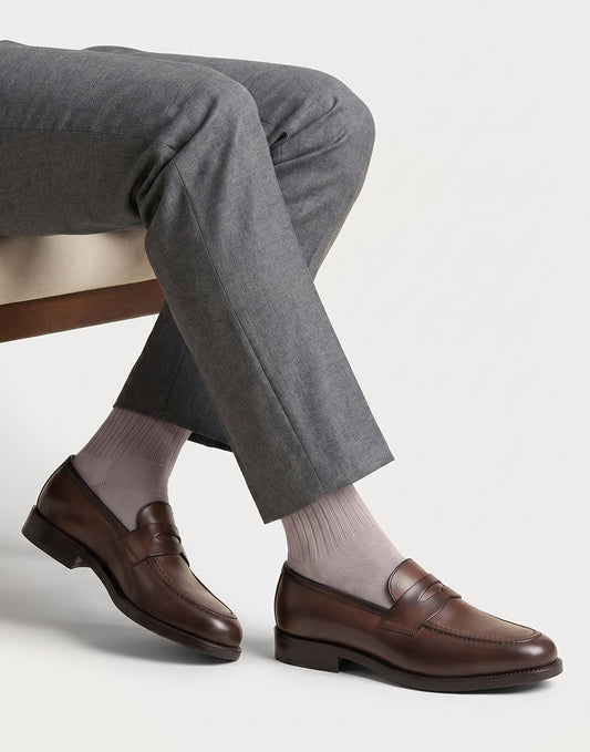 Mocassino penny loafer in pelle marrone