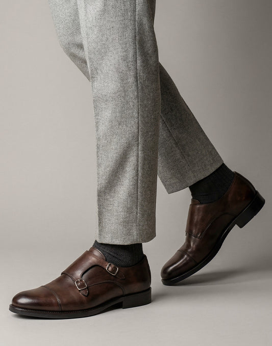 Scarpa double monk strap in pelle marrone