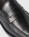 Mocassino penny loafer in pelle nera con fascia cucita
