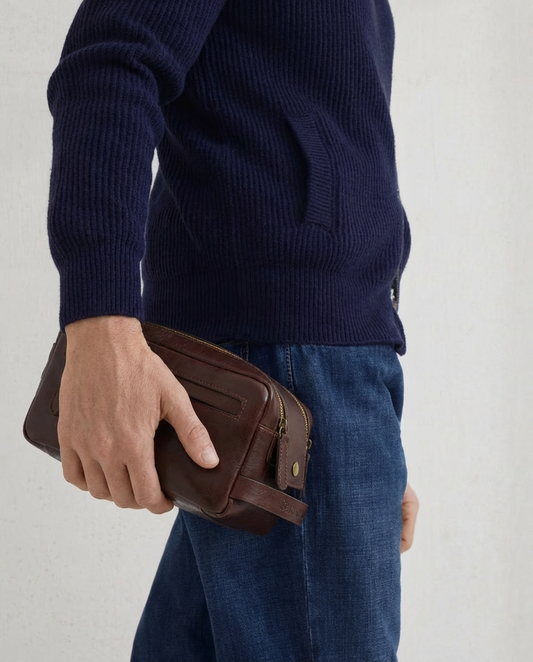 Beauty Case in Pelle di Vitello Tamponata a Mano