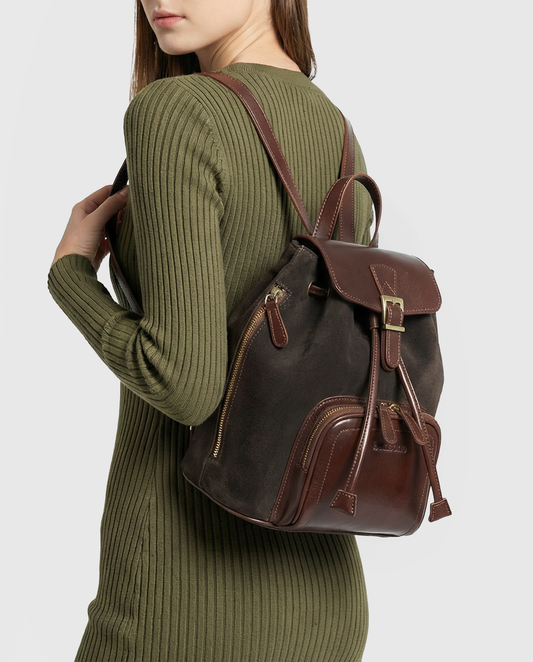 Zaino in pelle scamosciata e vitello da donna