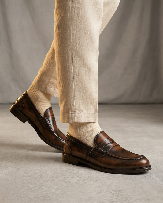 Mocassino in pelle abrasivata bicolore