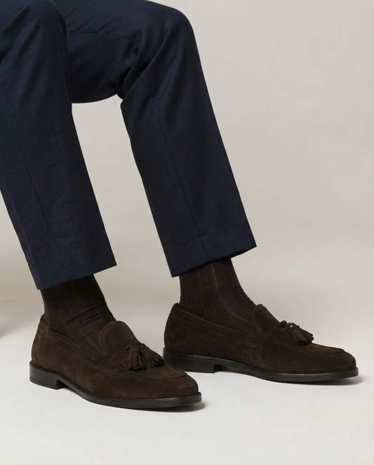 Calza uomo lunga a costine in filo di Scozia