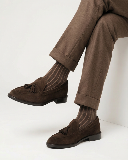 Calze Uomo Lunghe a Costina in Cotone e Cashmere