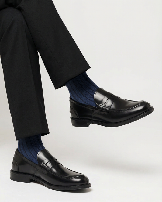 Calze Uomo Lunghe a Costina in Cotone e Cashmere