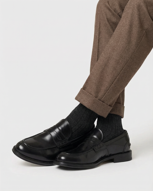 Calze Uomo Lunghe a Costina in Cotone e Cashmere