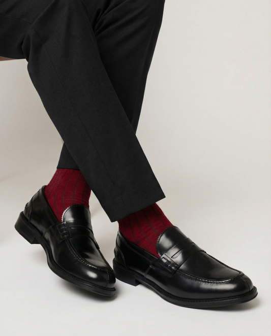 Calze Uomo Lunghe a Costina in Cotone e Cashmere